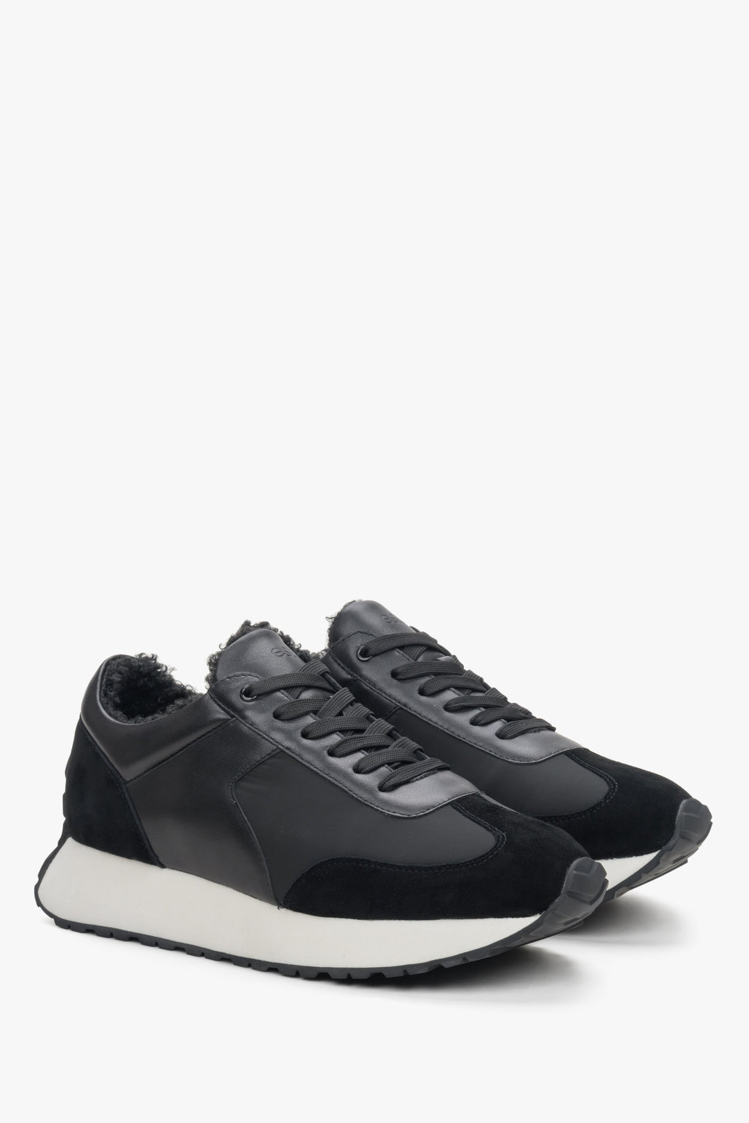 Velvet and leather women's winter sneakers in black by Estro.