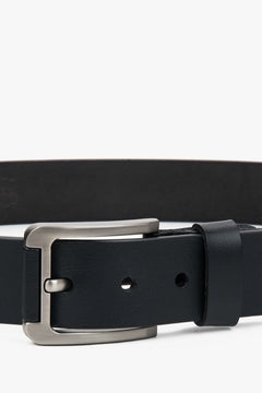Elegant men's black belt by estro, made of genuine leather and adorned with stylish silver hardware, perfect for both formal and casual outfits