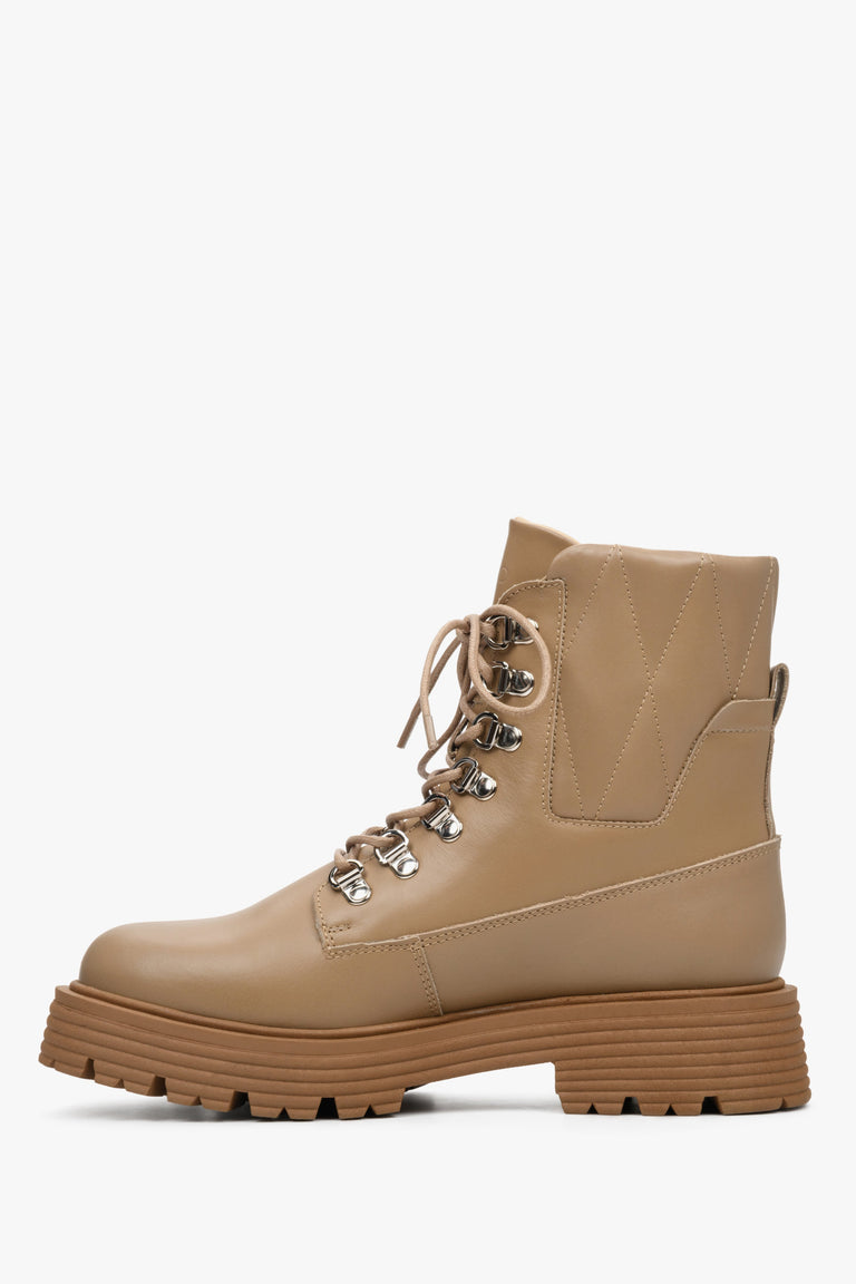 Women's high boots in beige color made of genuine leather by Estro - shoe profile.