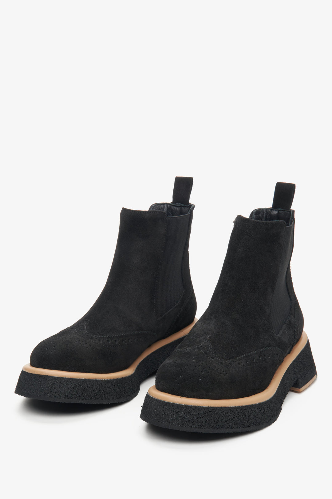 Women's black ankle boots by Estro - close-up on the toe cap.