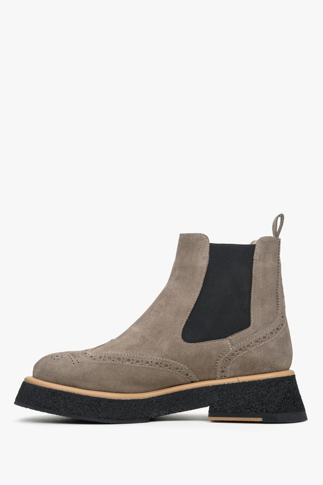 Women's grey suede ankle boots by Estro - shoe profile.