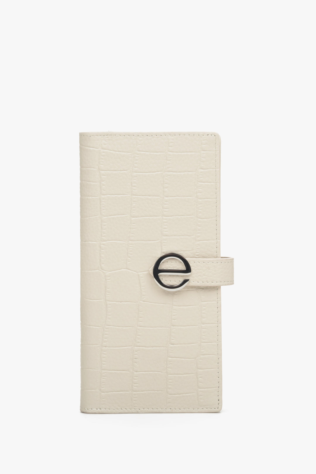 Women's Continental Light Beige Wallet made of Genuine Leather with Silver Details Estro ER00113918.