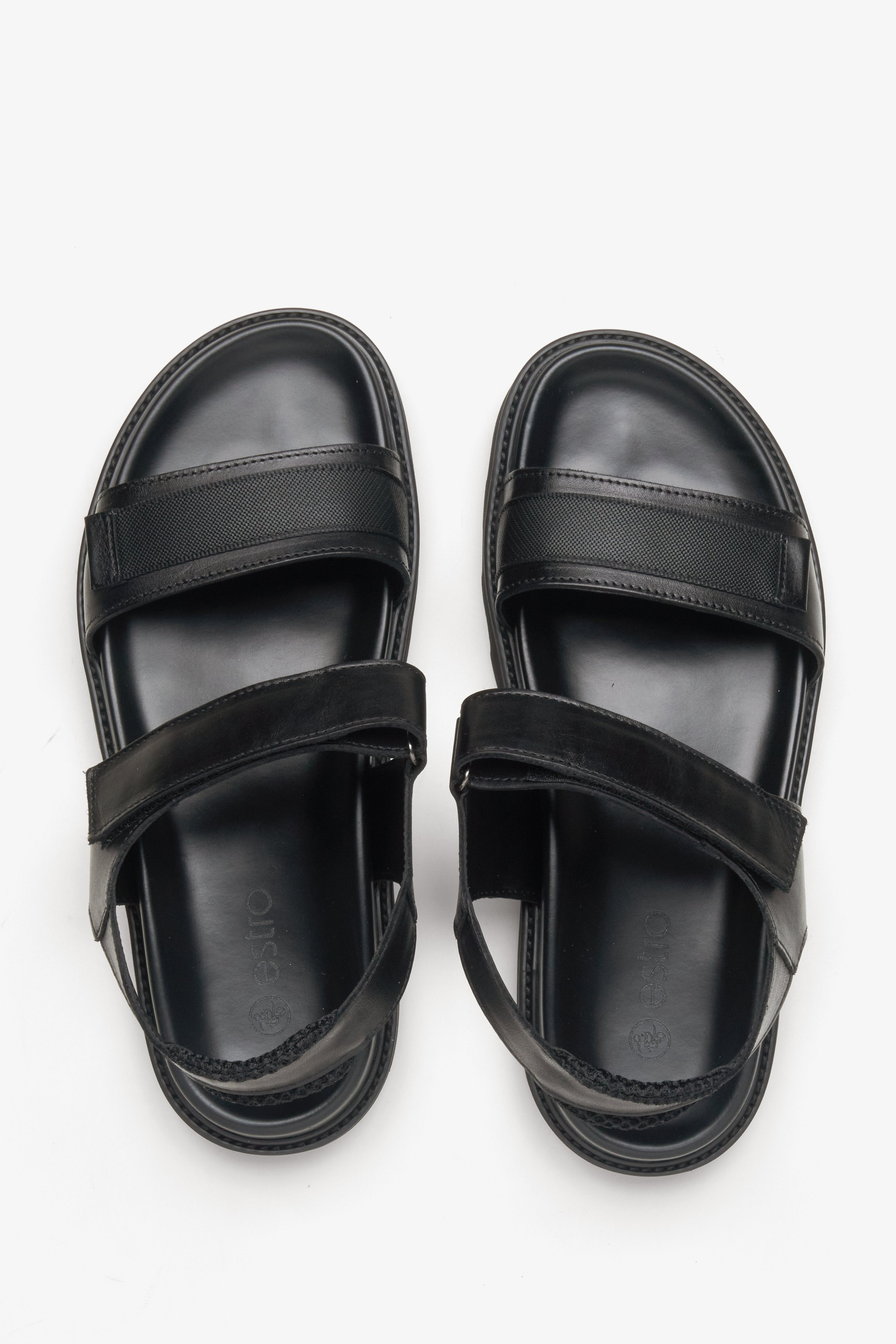 Estro men's black sandals with soft straps - top view presentation.