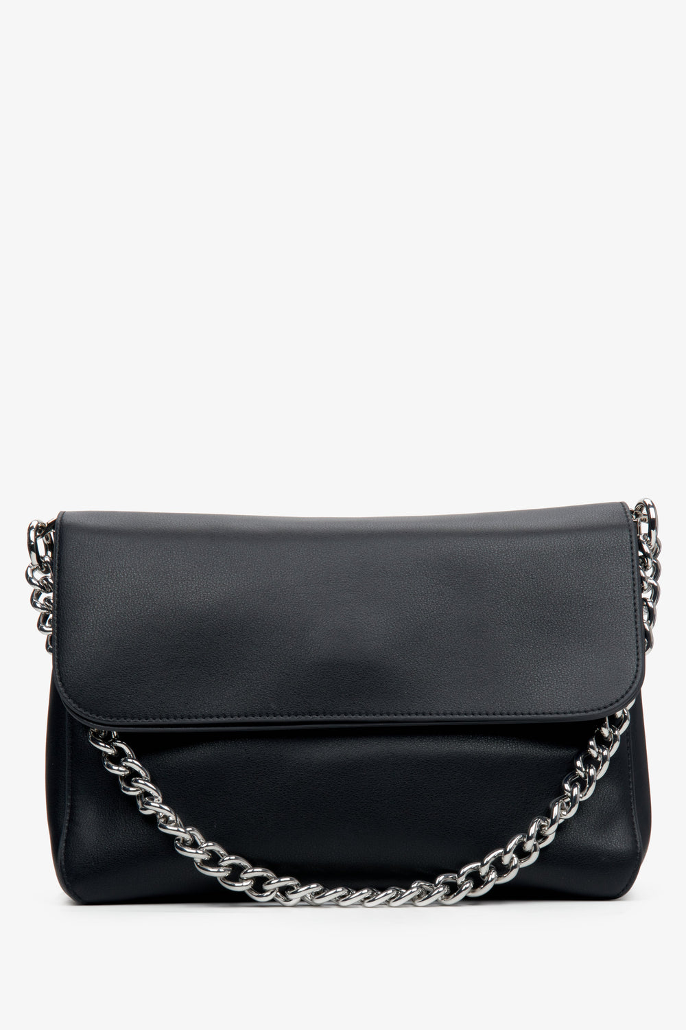 Women's Black Crossbody Bag with Chain made of Genuine Leather Estro ER00113761.