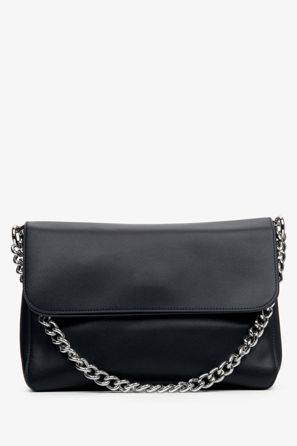 Women s Black Leather Crossbody Bag with Silver Chain Estro ER00113761