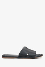 Women's Black Leather Slide Sandals Estro ER00115131