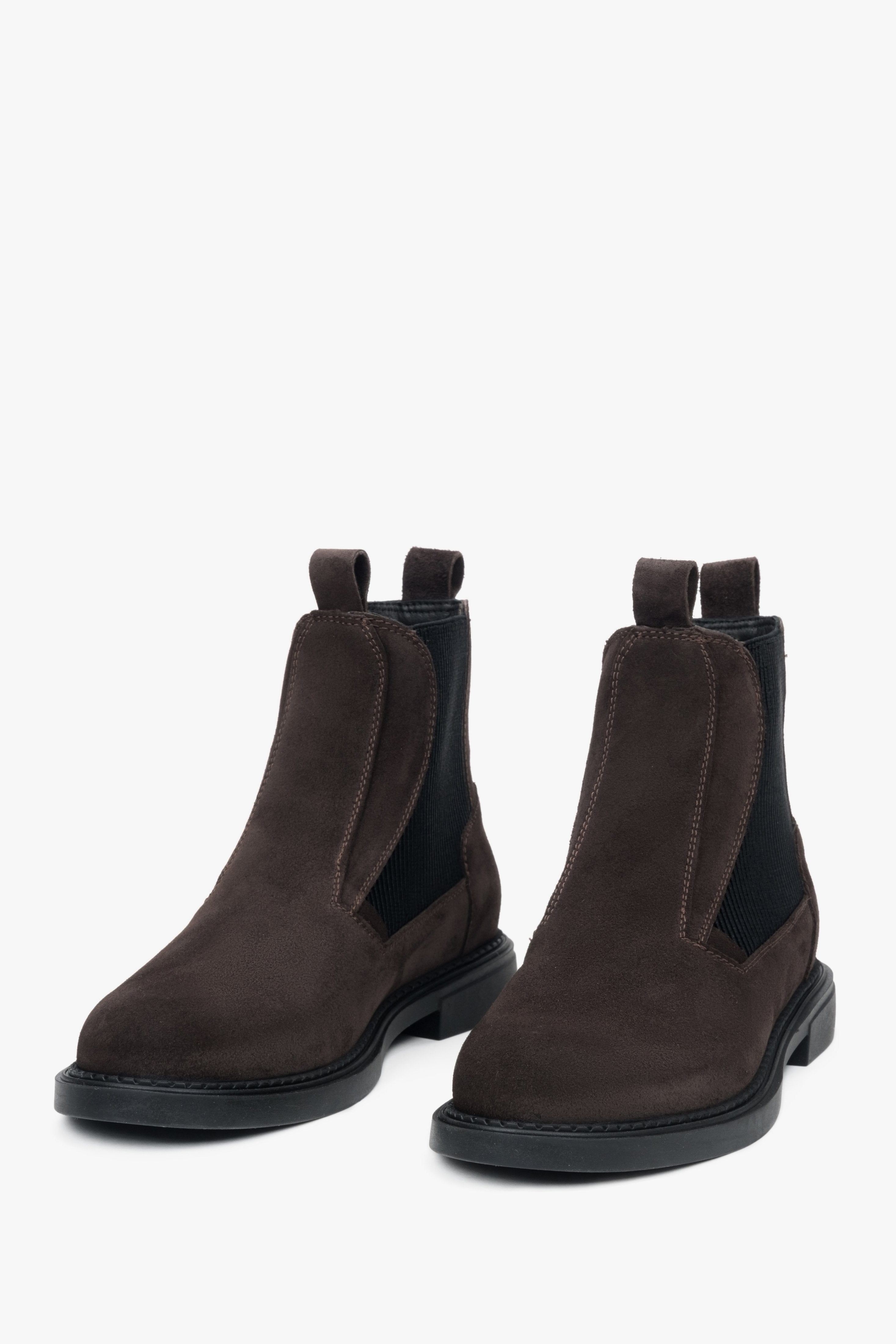 Women's dark brown chelsea boots, Estro - front view.