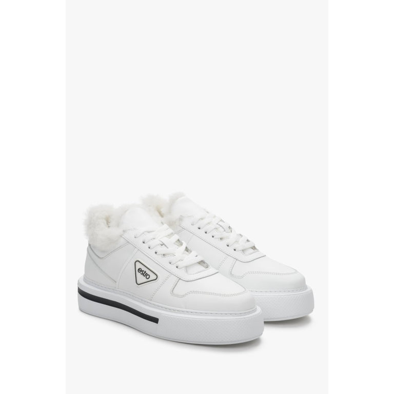 White winter women's leather sneakers with insulation by Estro.