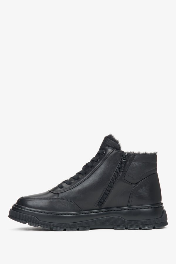 Black men's winter ankle boots Estro made of natural leather.