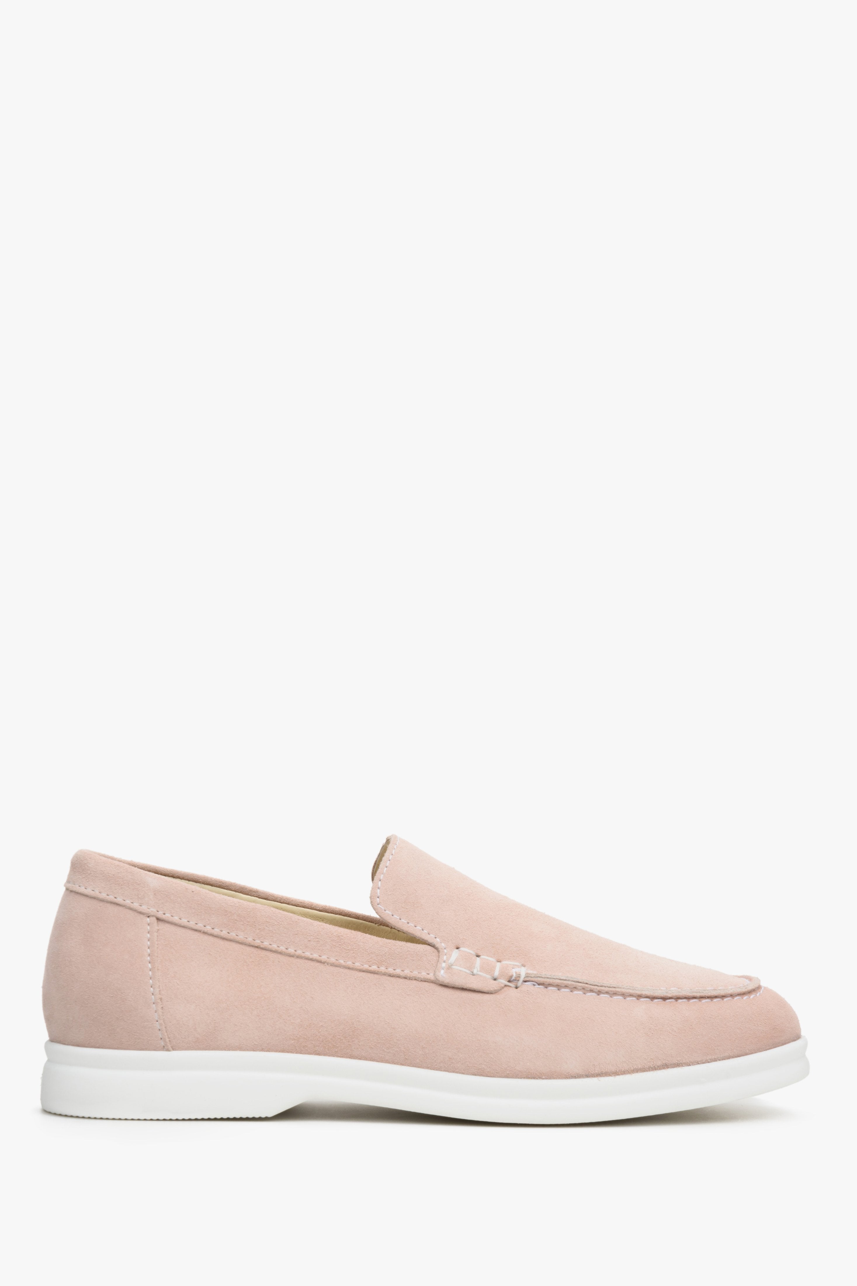 Women's Light Pink Suede Loafers Estro ER00112840