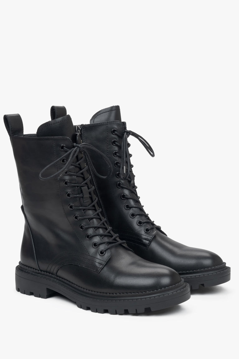 Black lace-up women's ankle boots Estro.