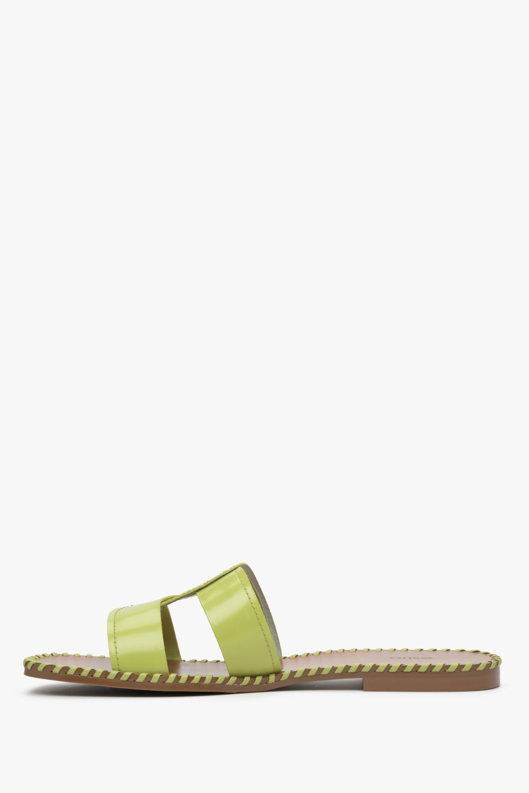 Women's green slide sandals made of genuine leather Estro - shoe profile.