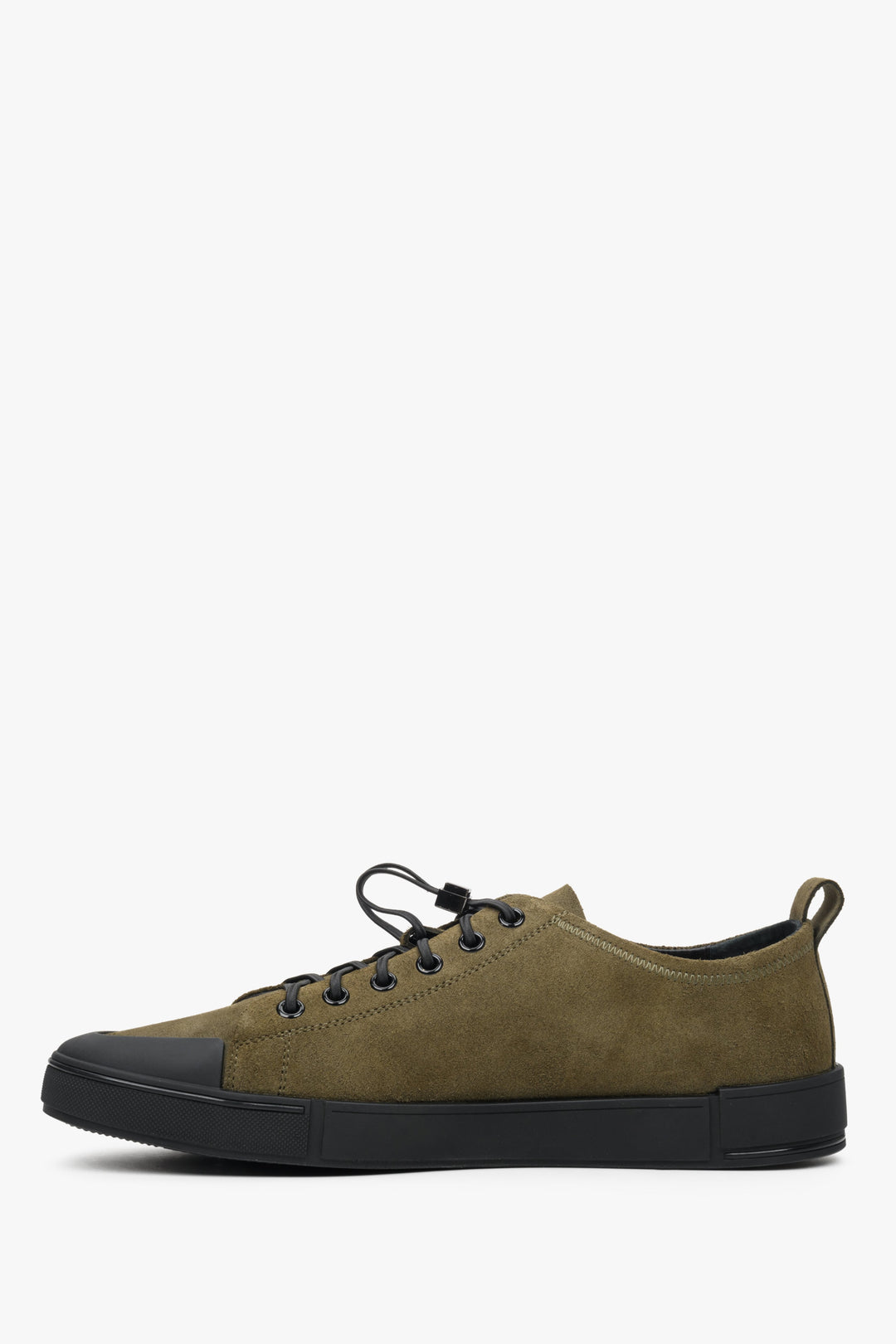 Green men's sneakers made of genuine leather by Estro - shoe profile for fall.