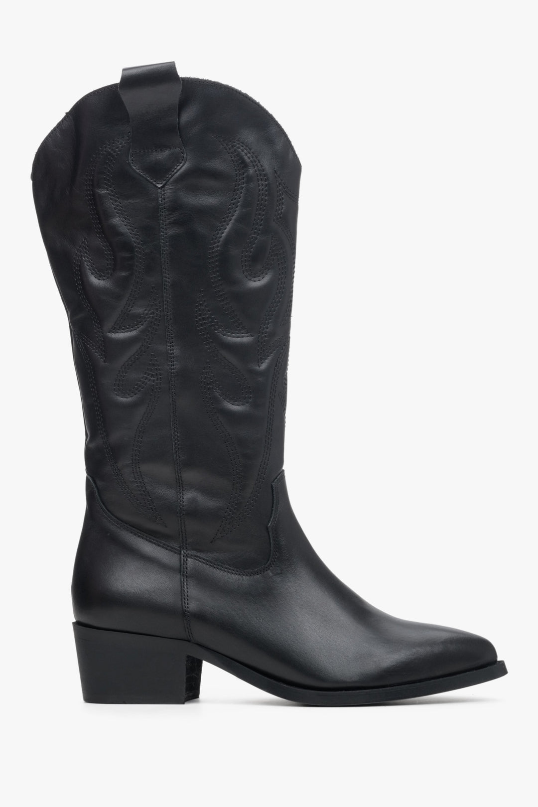 Estro black leather cowboy boots - boot profile.