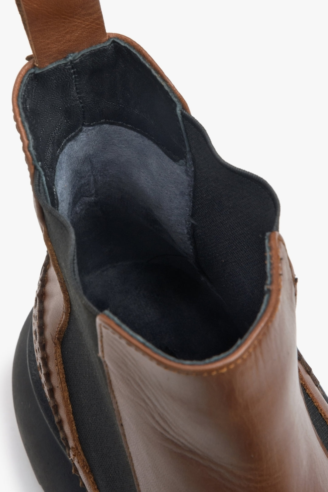 Brown leather Chelsea boots - a cloes-up on details.