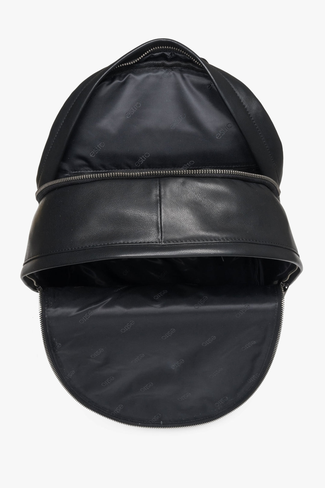 Black men's backpack made of genuine leather.