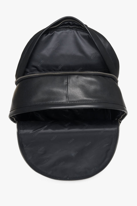 Black men's backpack made of genuine leather.