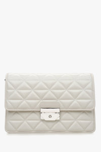 Women's White Quilted Leather Shoulder Bag Estro With Silver Details Estro ER00115792.