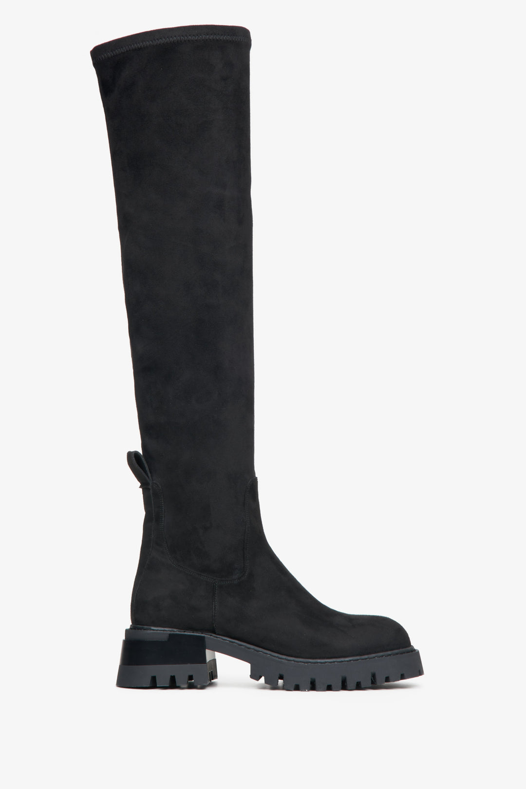 Women's Black Knee-High Boots made of Genuine Velour with Soft Shaft Estro ER00114927.