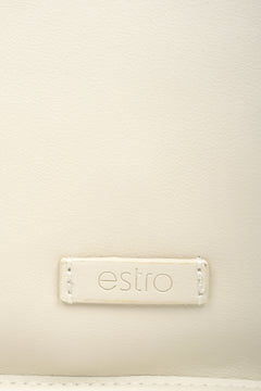 Women's light beige leather shoulder bag - close-up on the details.