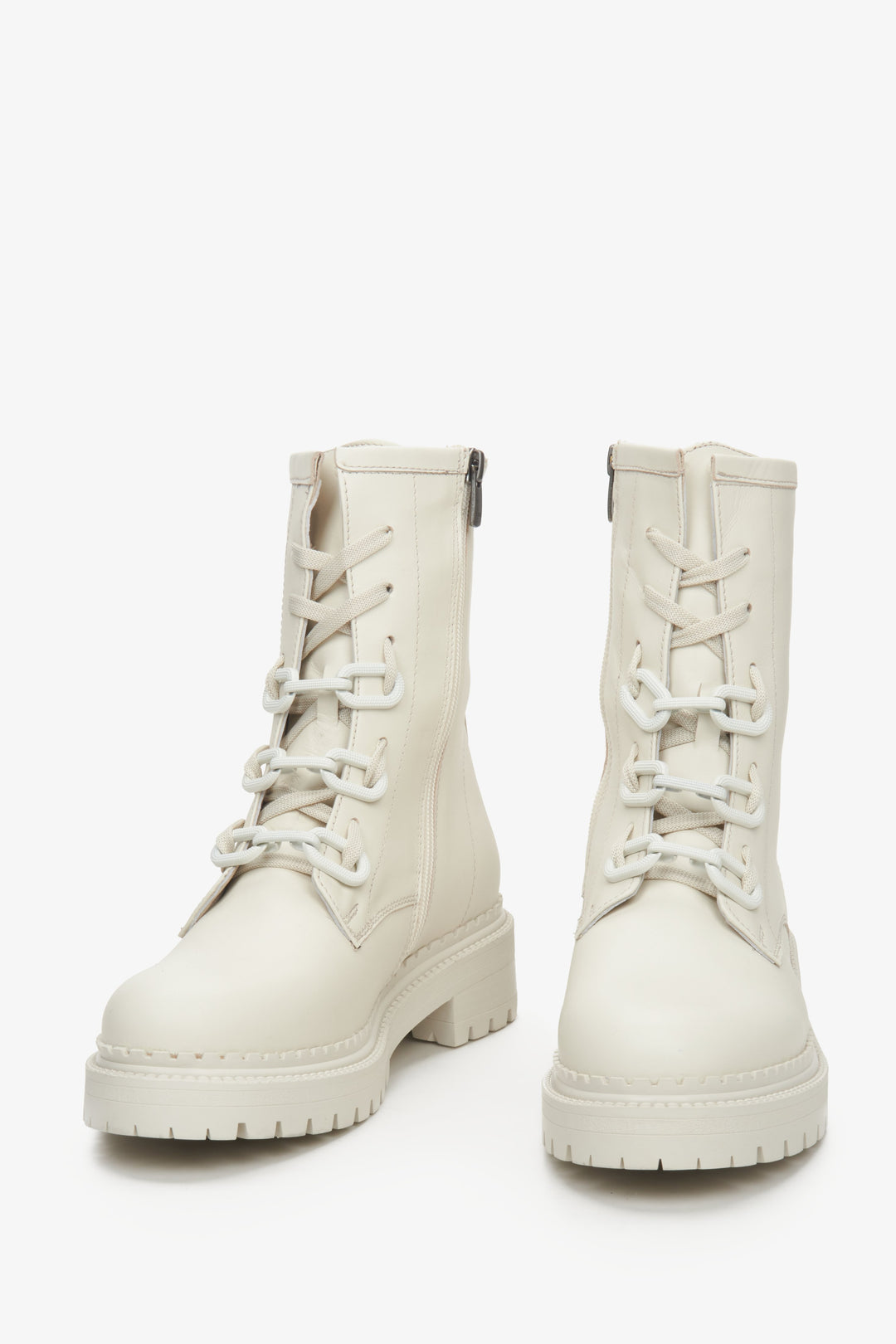 Women's light beige leather ankle boots Estro,