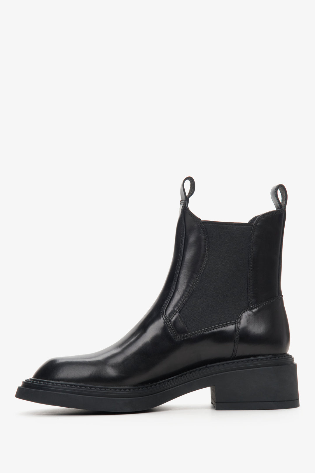 Black leather chelsea boots - shoe profile.