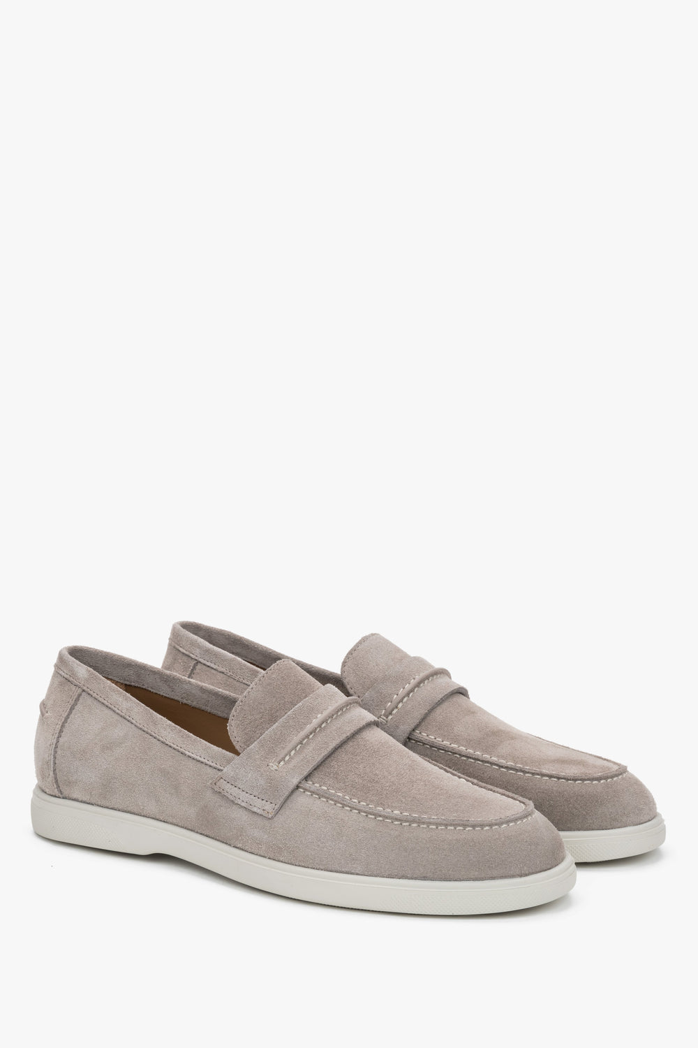 Men's Beige Casual Loafers in Premium Italian Genuine Velour Estro ER00119616.