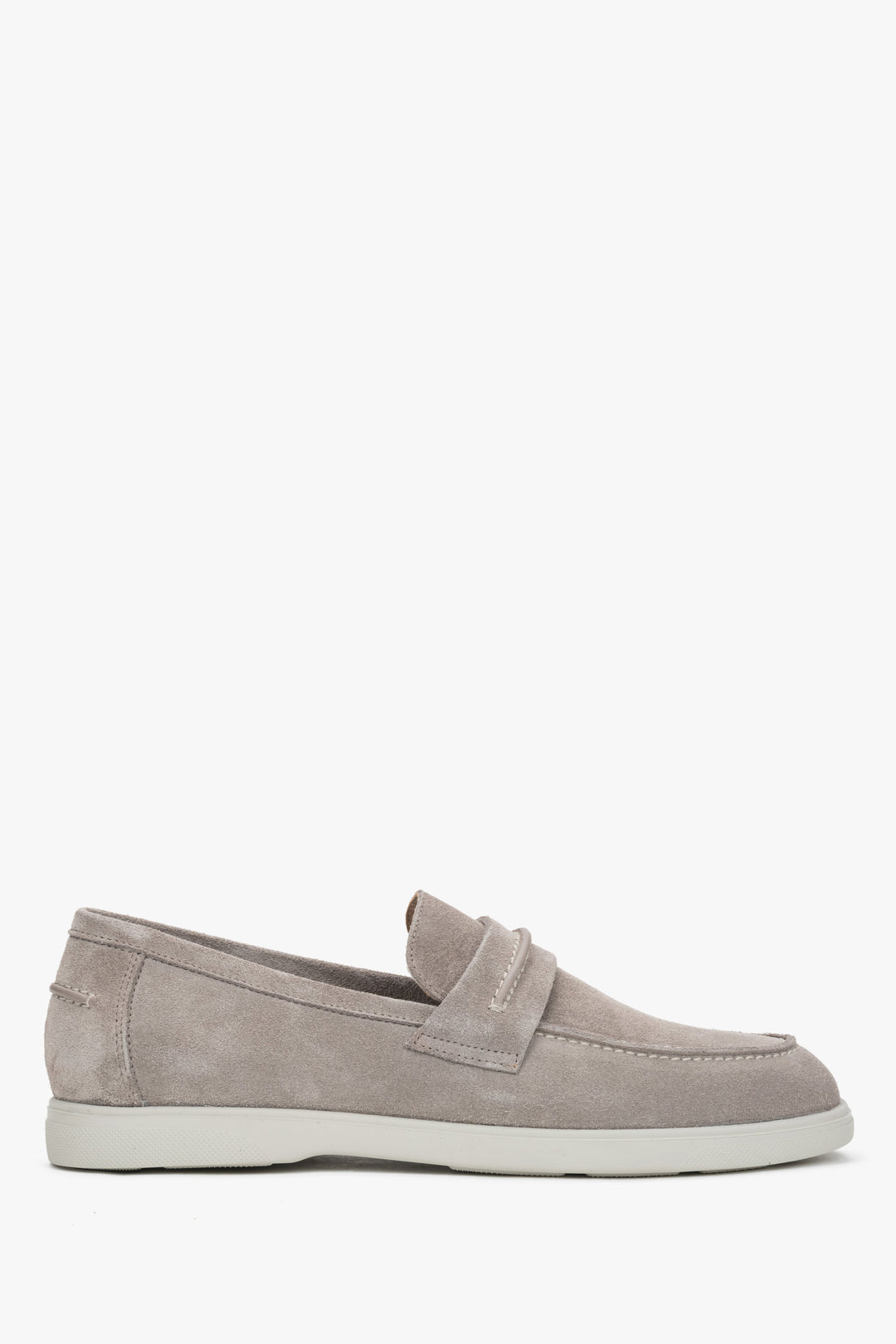 Men's beige casual loafers by Estro, made of premium Italian genuine velour.