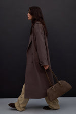 Women's Beige & Grey Velour Shoulder Bag with Long Handles Estro ER00116814.
