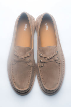Women's beige nautical style velour lace-up loafers by Estro.