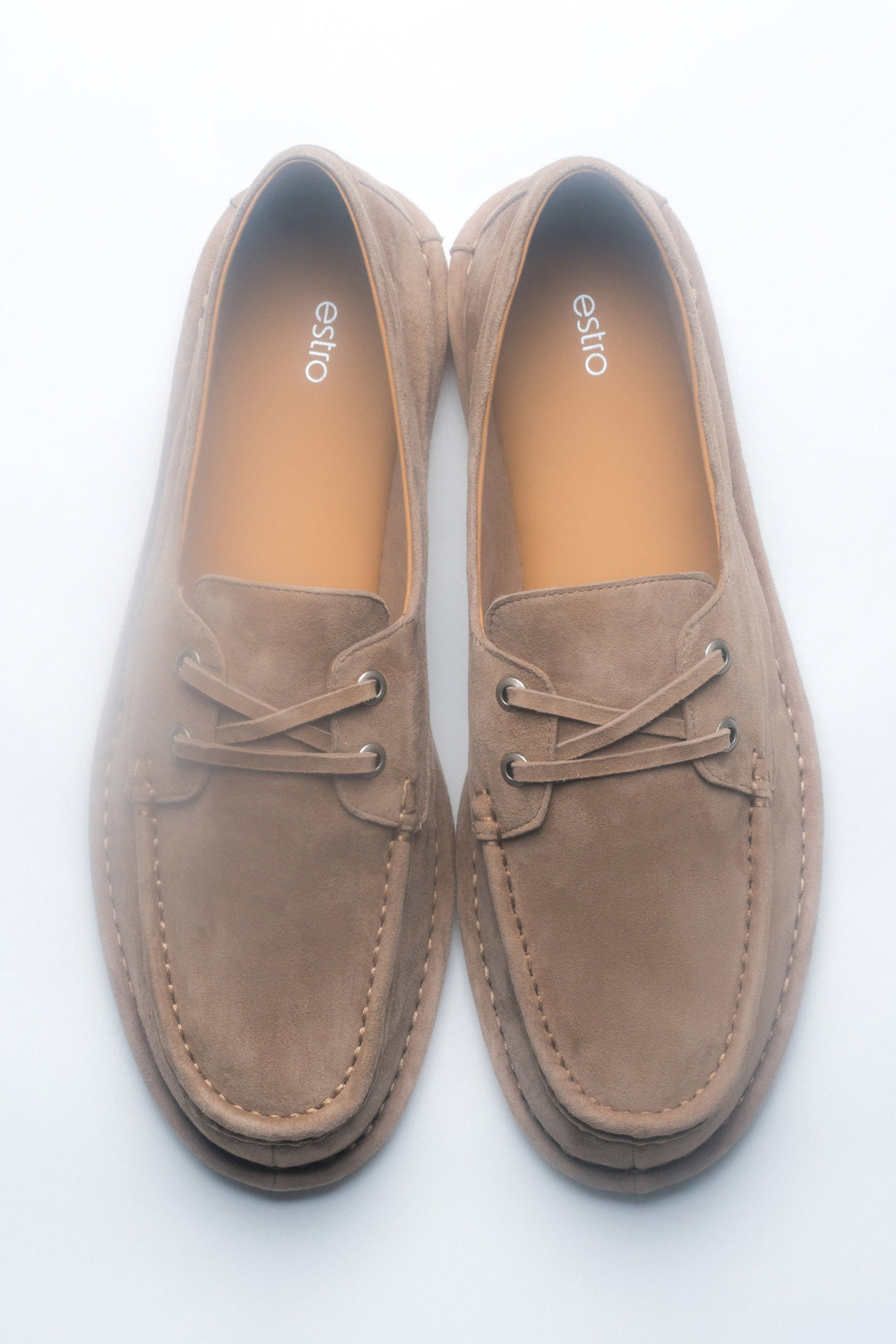Women's beige nautical style velour lace-up loafers by Estro.