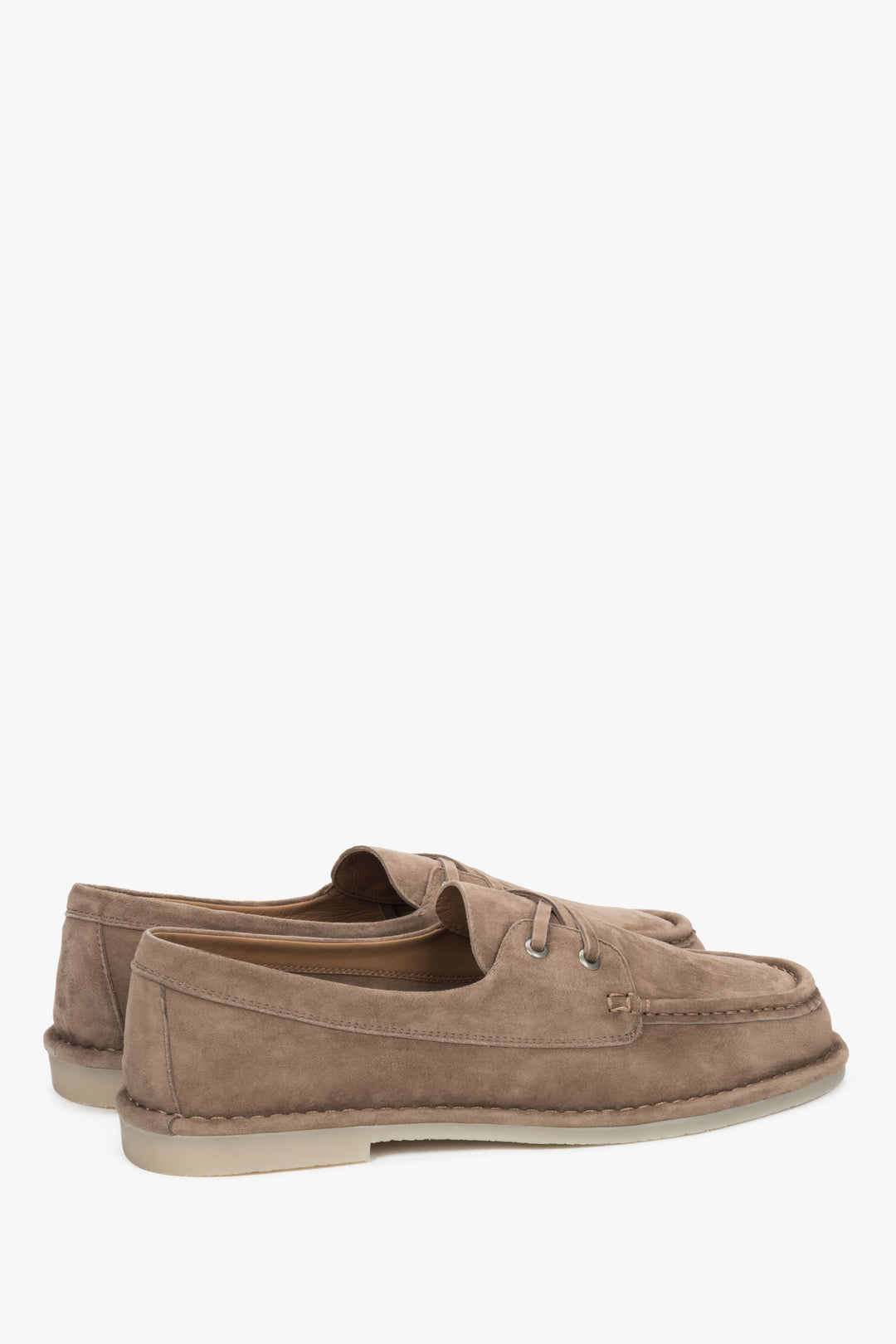 A pair of women's boat-shoe style loafers by Estro, crafted from soft beige velour.