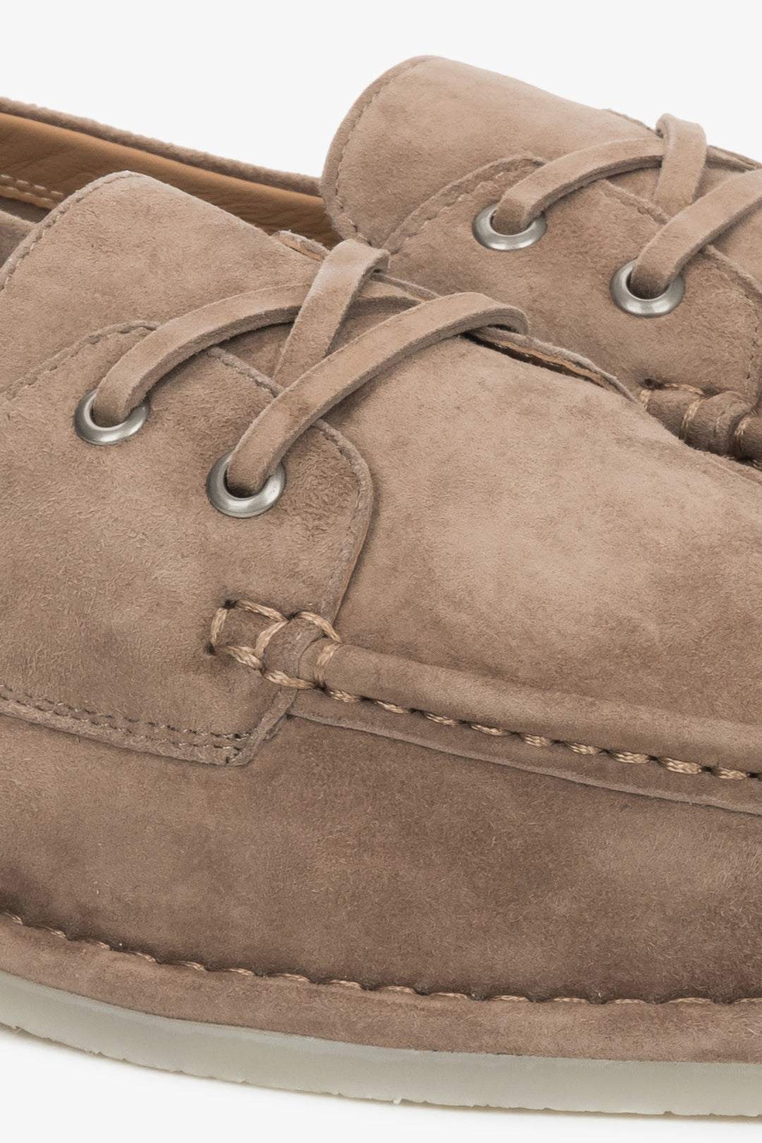 Women's Estro loafers in a beige velour, designed with a nautical lace-up detail for a timeless look.