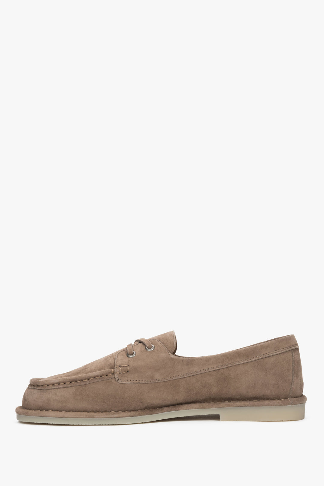 A pair of women's lace-up loafers in beige velour.