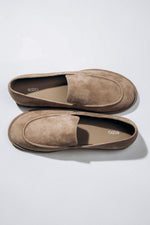 Women's Beige Flat Loafers in Genuine Velour Estro ER00119020.