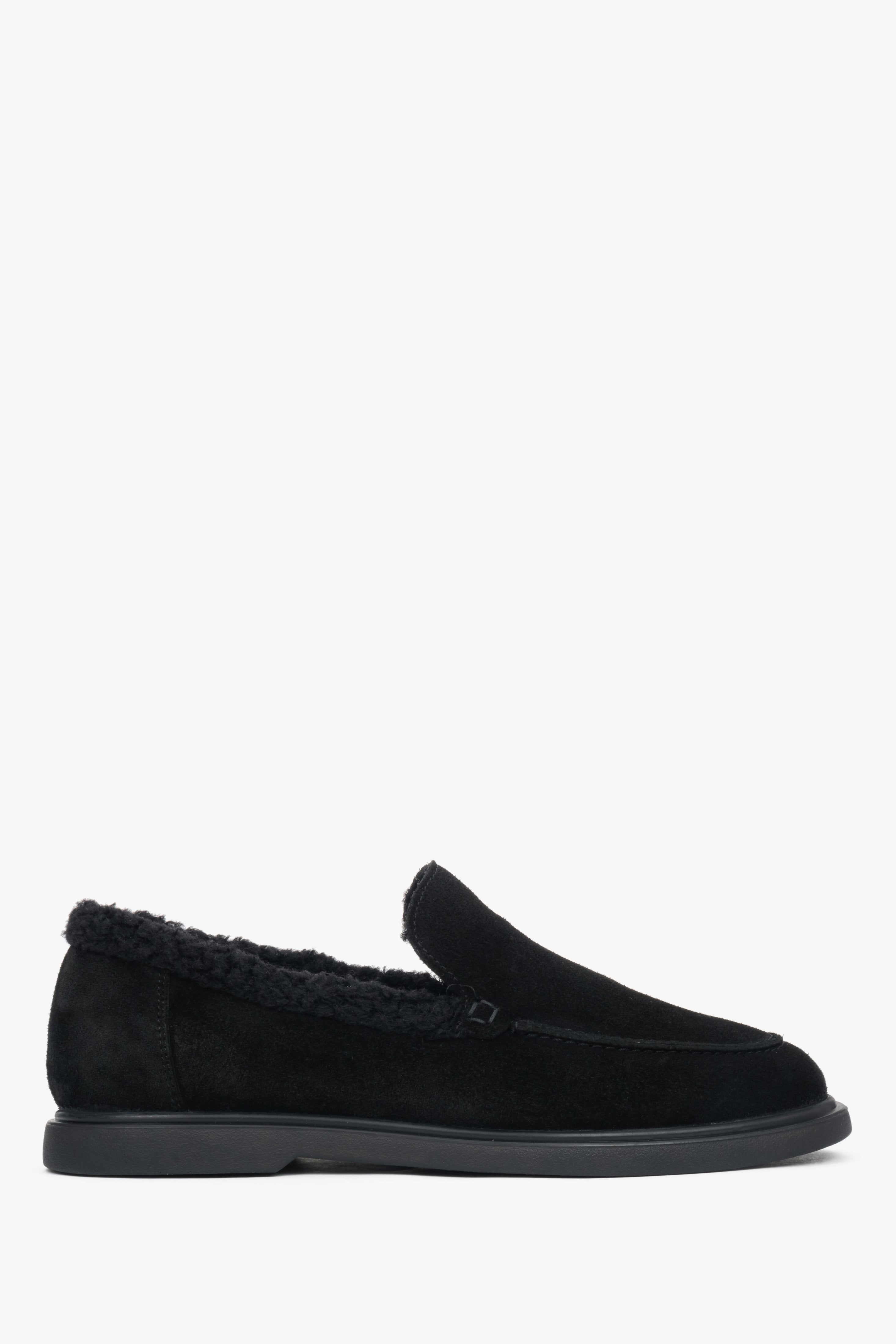 Women's Black Fur-Lined Velour Loafers Estro ER00118203.