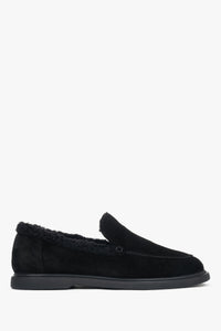 Women's Black Winter Faux Fur-Lined Velour Loafers Estro ER00118203.