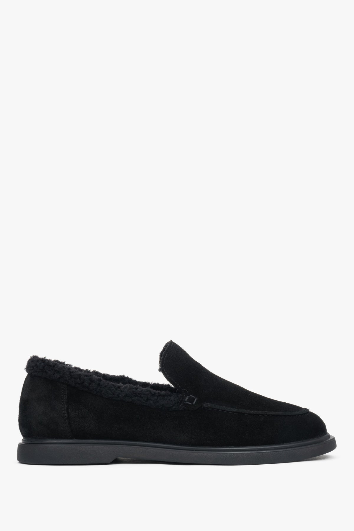 Women's Black Winter Faux Fur-Lined Velour Loafers Estro ER00118203.
