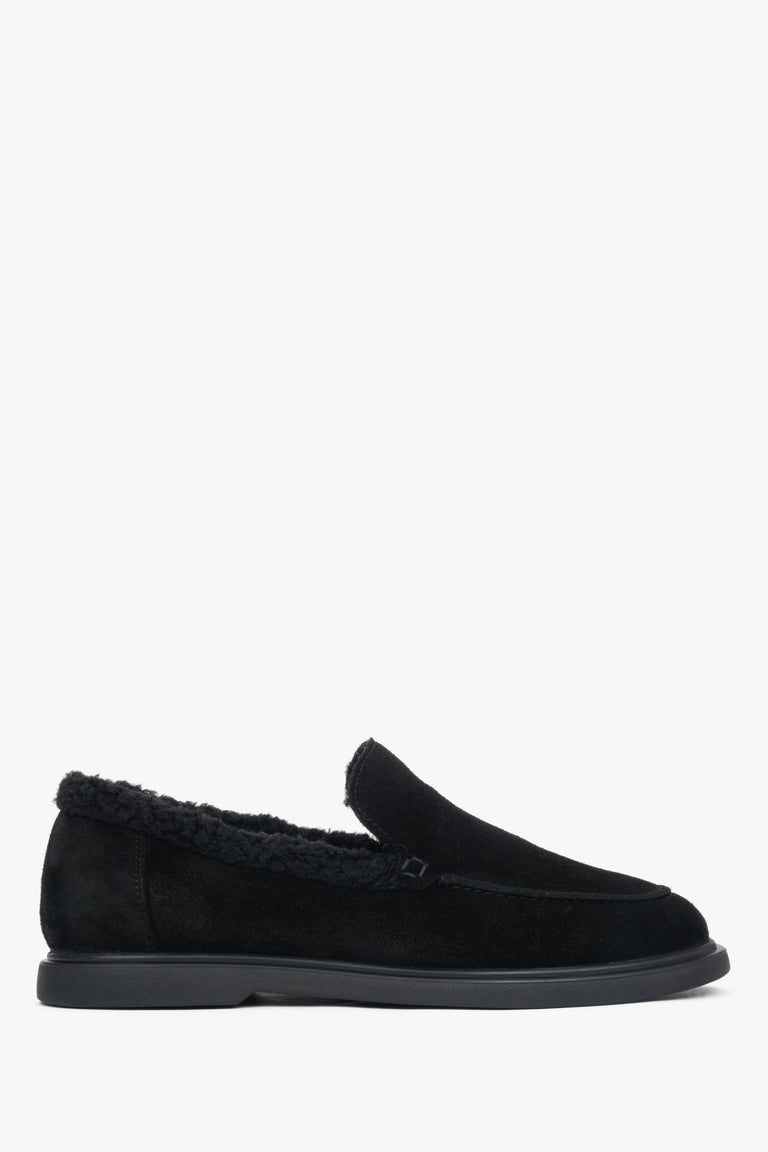 Women's Black Fur-Lined Velour Loafers Estro ER00118203.