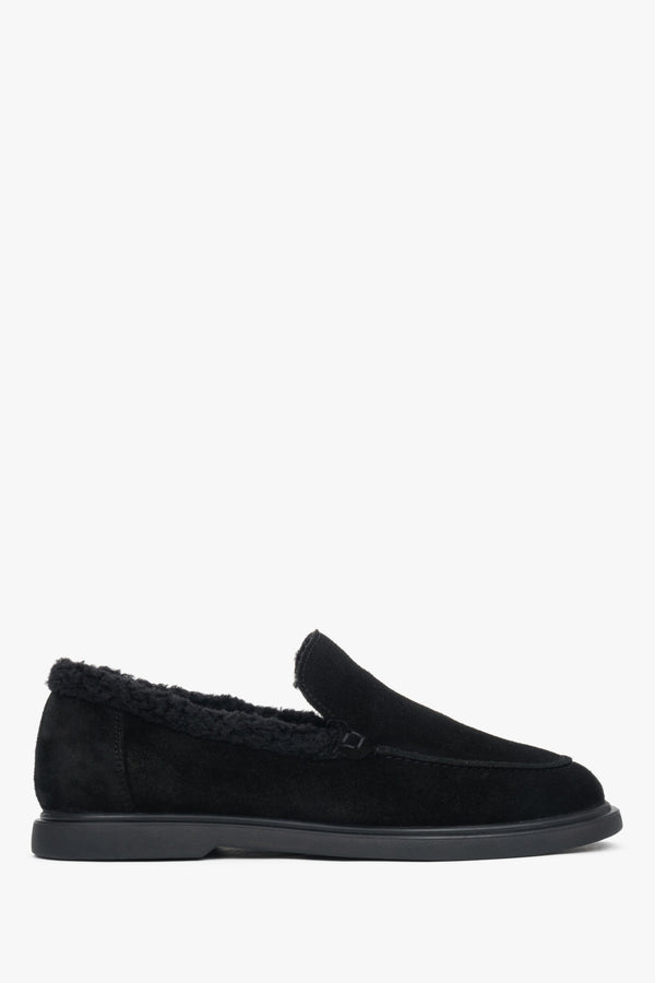 Women's Black Fur-Lined Velour Loafers Estro ER00118203.
