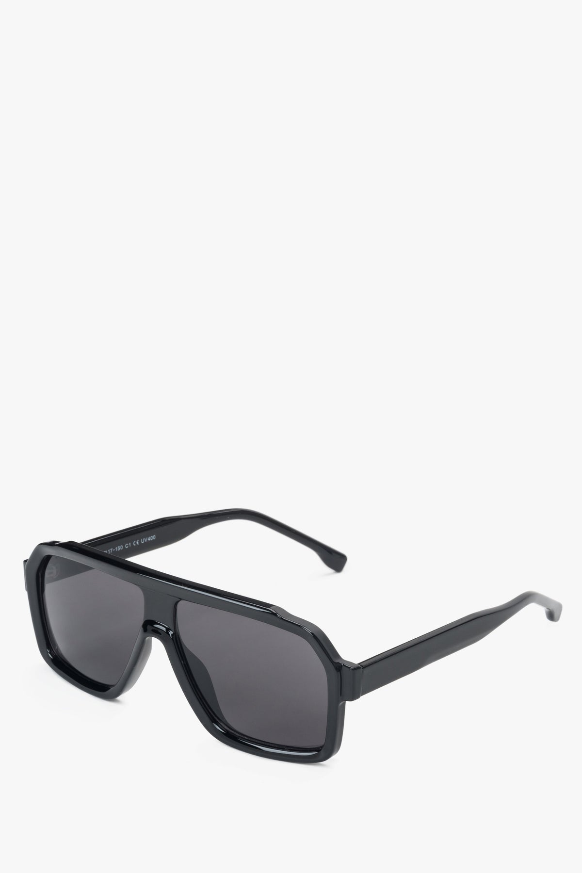 A pair of women's sunglasses by Estro, featuring a black geometric frame.