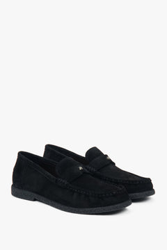 Women's black loafers in premium Italian velour, model Estro ER00118014.