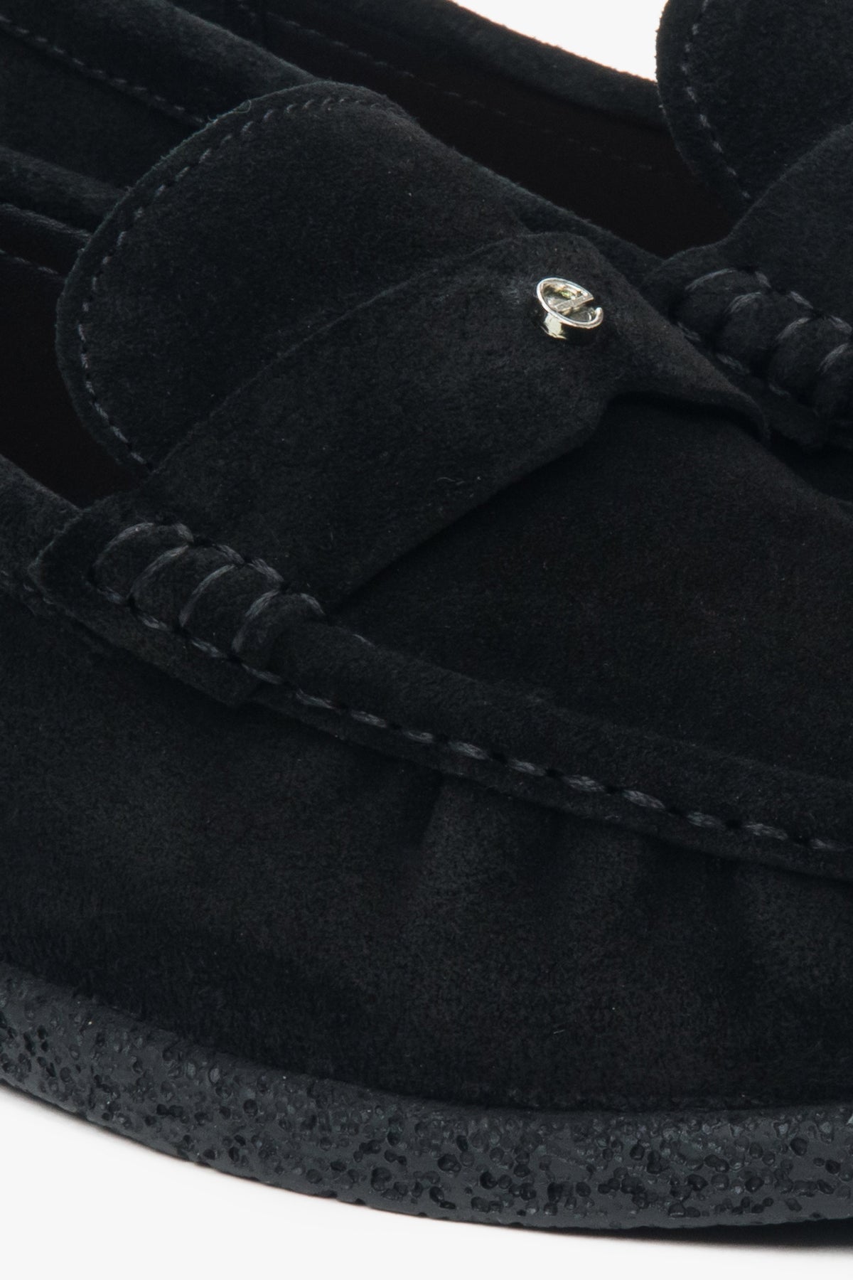 A pair of women's black loafers made from premium Italian velour from the Estro collection.