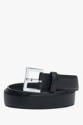 Classic Black Genuine Leather Belt with Silver Hardware Estro ER00116104.
