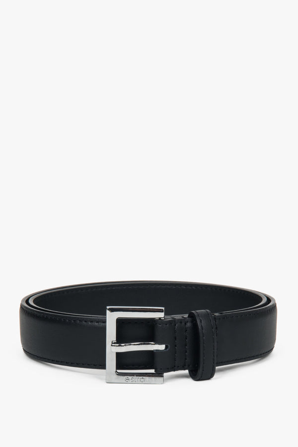 Timeless black leather belt for women with silver accents, Estro ER00116104.
