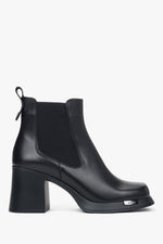 Women's Black Leather Block Heel Ankle Boots Estro ER00118210.