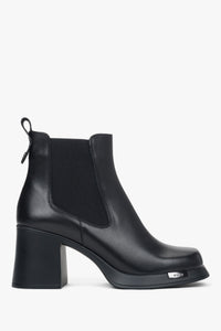 Women's Black Leather Block Heel Ankle Boots Estro ER00118210.
