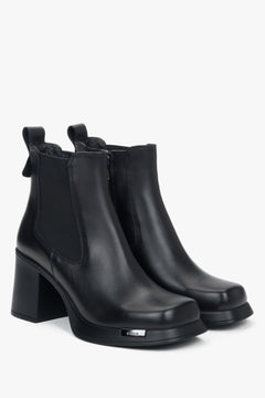 Women's black leather block heel ankle boots, model Estro ER00118210.