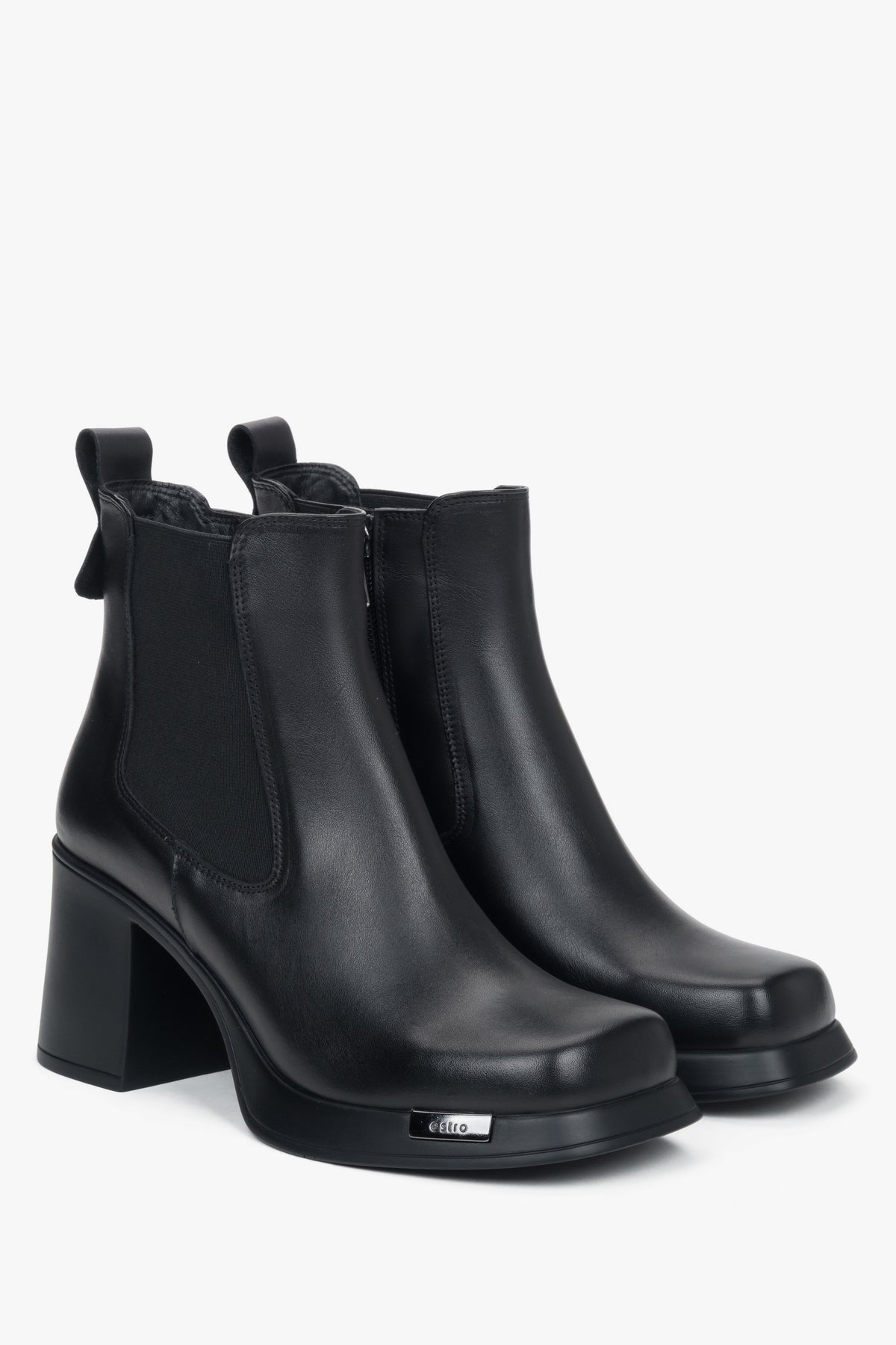 Women's black leather block heel ankle boots, model Estro ER00118210.