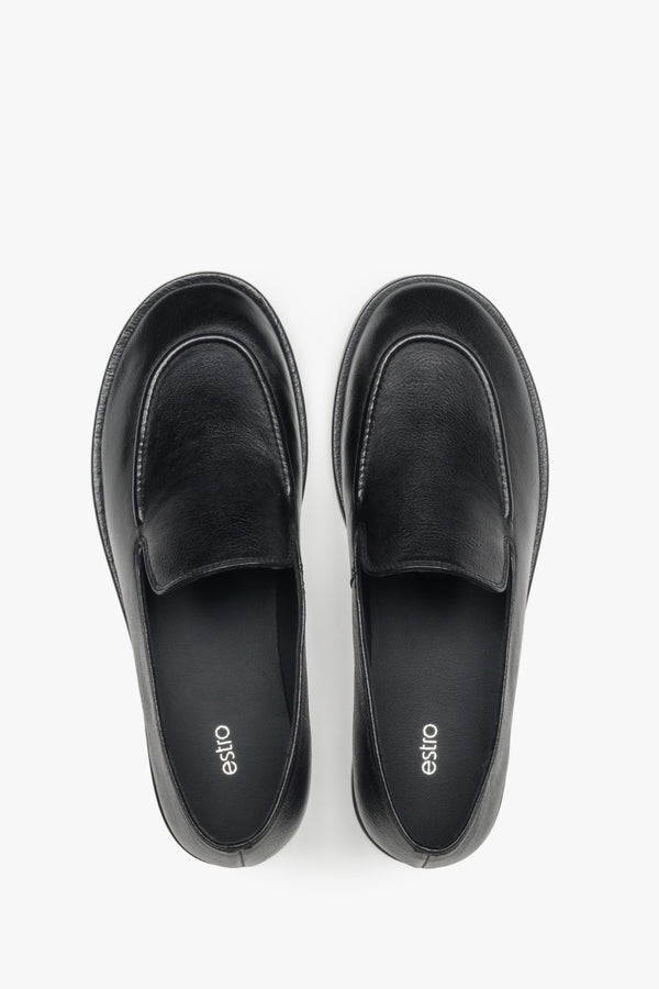 Women's Black Flat Loafers in Genuine Leather Estro ER00118012.